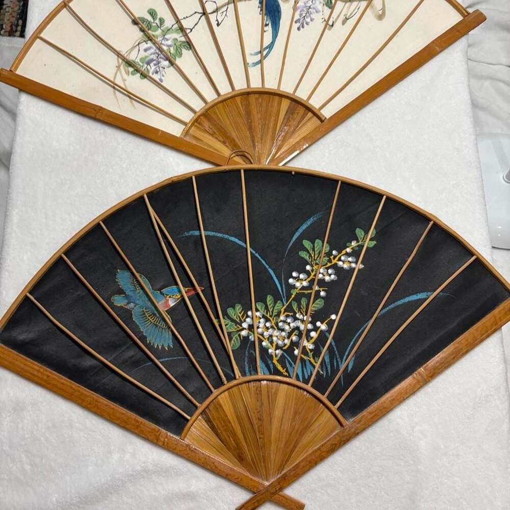 Vintage Handmade Chinese Wall Fans Set of 2